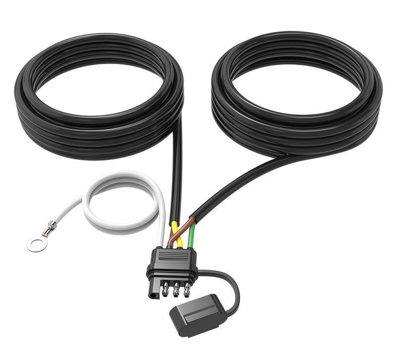 Malictele 4 Pin 5 Wire Trailer Wiring Harness Kit, 26FT 16AWG Core with Jacketed Cable Trailer Light Kit 4 Way Flat 5 Wire Trailer Plug for Rewiring Both-Side Taillights on Trailers RVs and Boats - Image 1